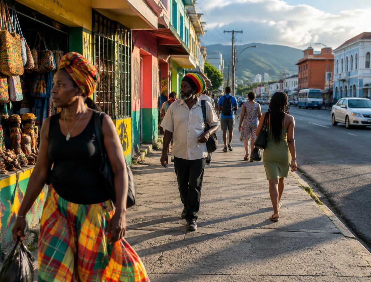 A colorful street scene in Kingston